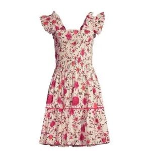Ro's Garden Elena Dress Floral Smocked Square Neck Flutter